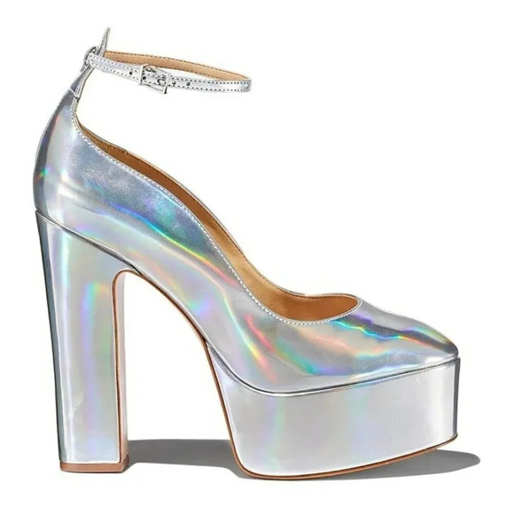 Schutz Renee Women's Ankle Strap Platform Pump Hologram Size 7.5 B (MSRP $158) - Picture 1 of 11